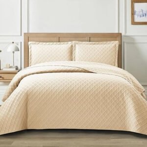 Lightweight Embossed Quilted Diamond Pattern Bedspread Comforter With Pillow Case