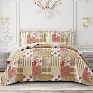 Luxury Quilted Patchwork Embroidered Bedspread Comforter with Pillow Case