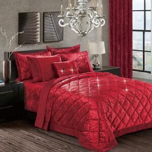 Santiago Crushed Velvet Quilted Bedspread Comforter with Pillow Case