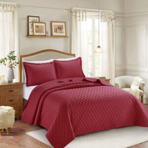 Inspiration Embossed Pattern Quilted Bedspread Comforter with Pillow Case