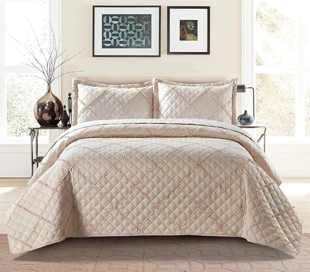 Lightweight Embossed Quilted Ruffle Bedspread Comforter with Pillow Case - Image 3