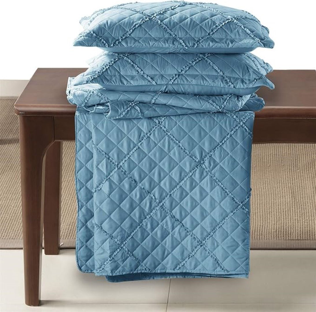 Lightweight Embossed Quilted Ruffle Bedspread Comforter with Pillow Case - Image 6