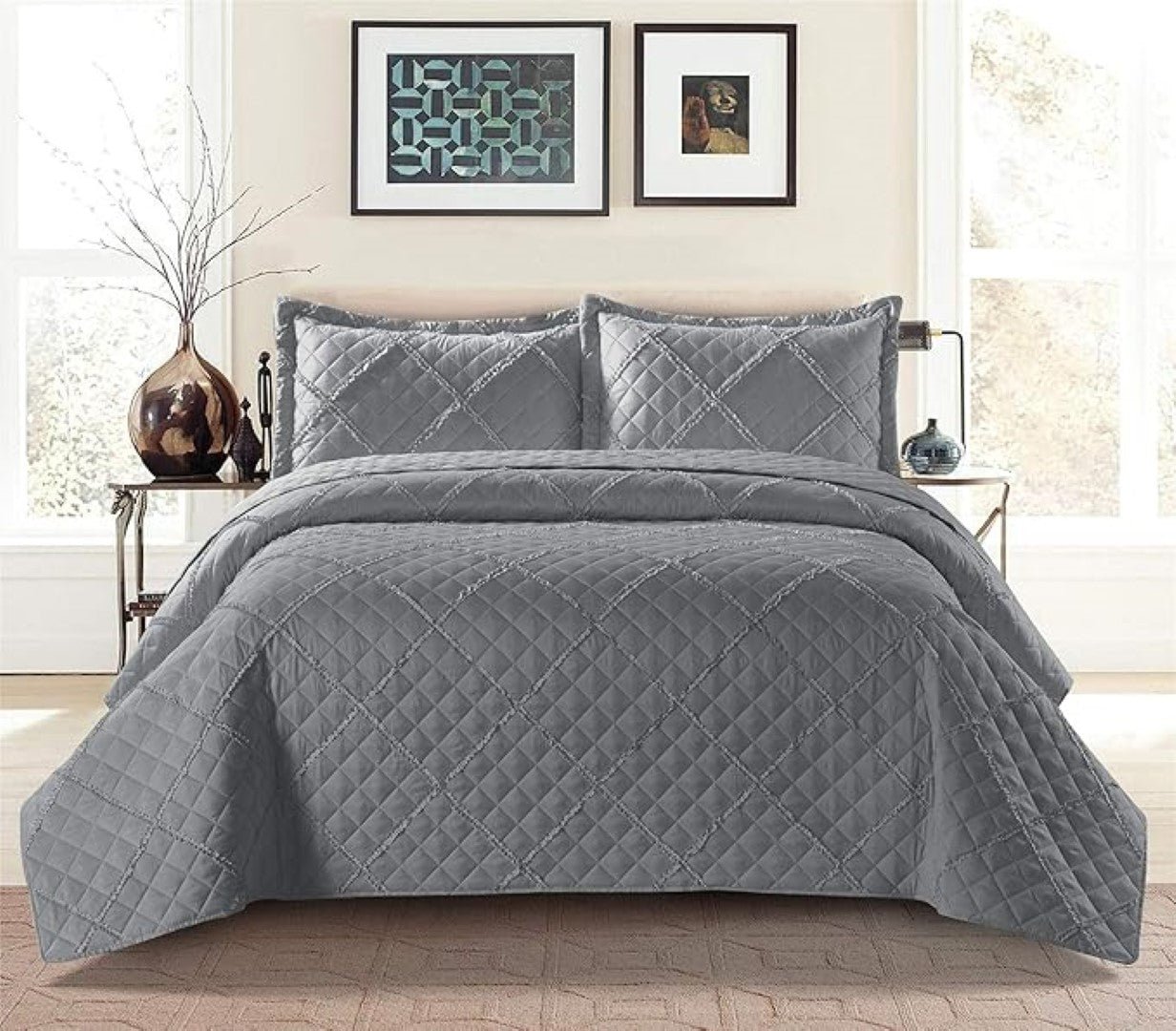 Lightweight Embossed Quilted Ruffle Bedspread Comforter with Pillow Case - Image 7