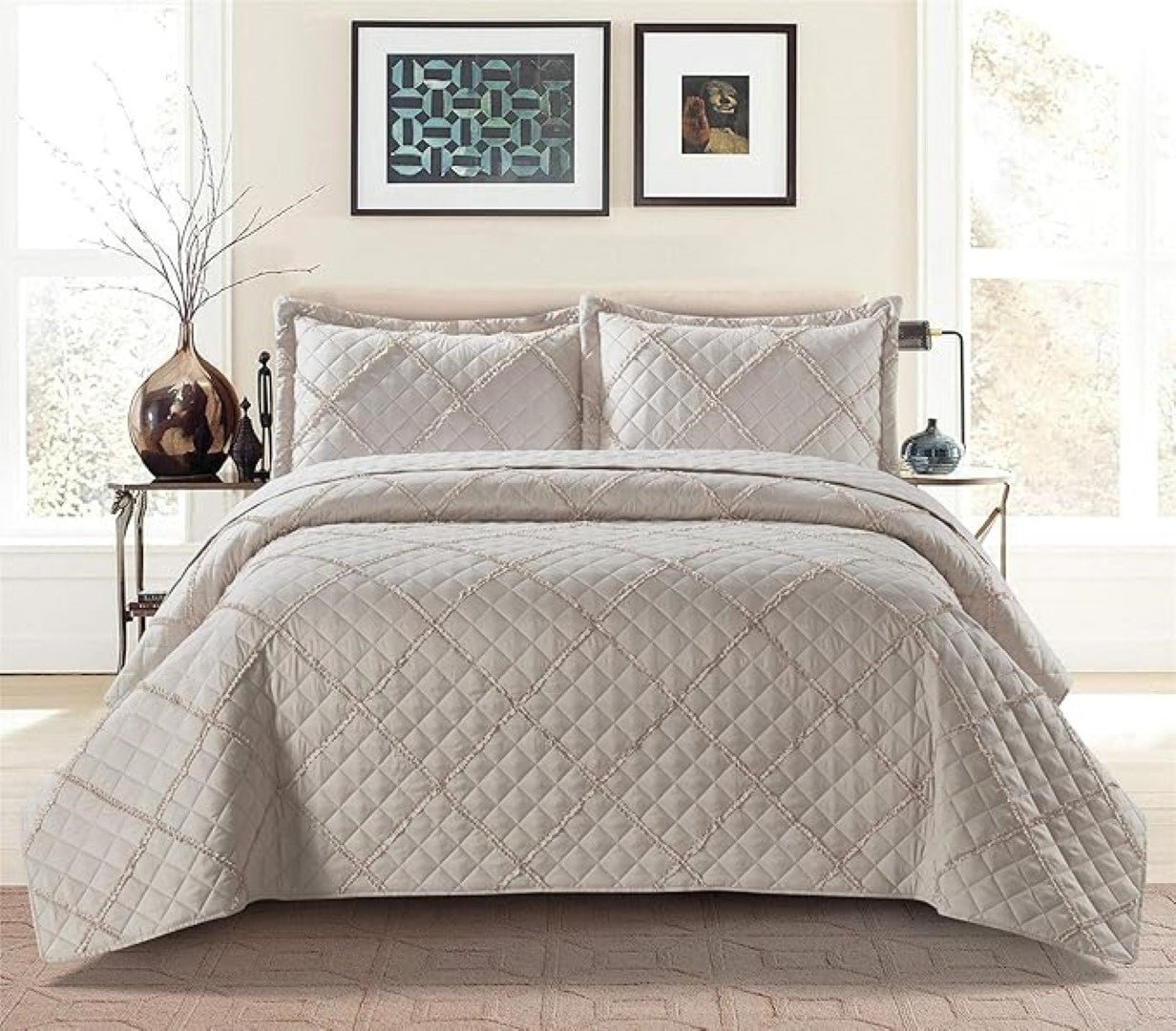Lightweight Embossed Quilted Ruffle Bedspread Comforter with Pillow Case - Image 9