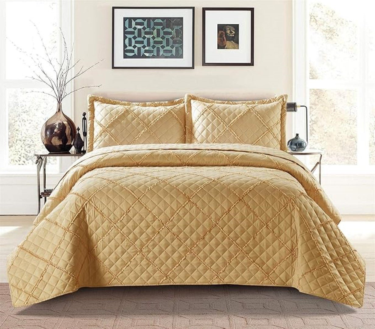Lightweight Embossed Quilted Ruffle Bedspread Comforter with Pillow Case - Image 11