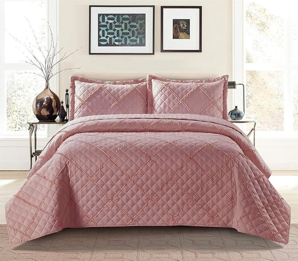 Lightweight Embossed Quilted Ruffle Bedspread Comforter with Pillow Case - Image 13