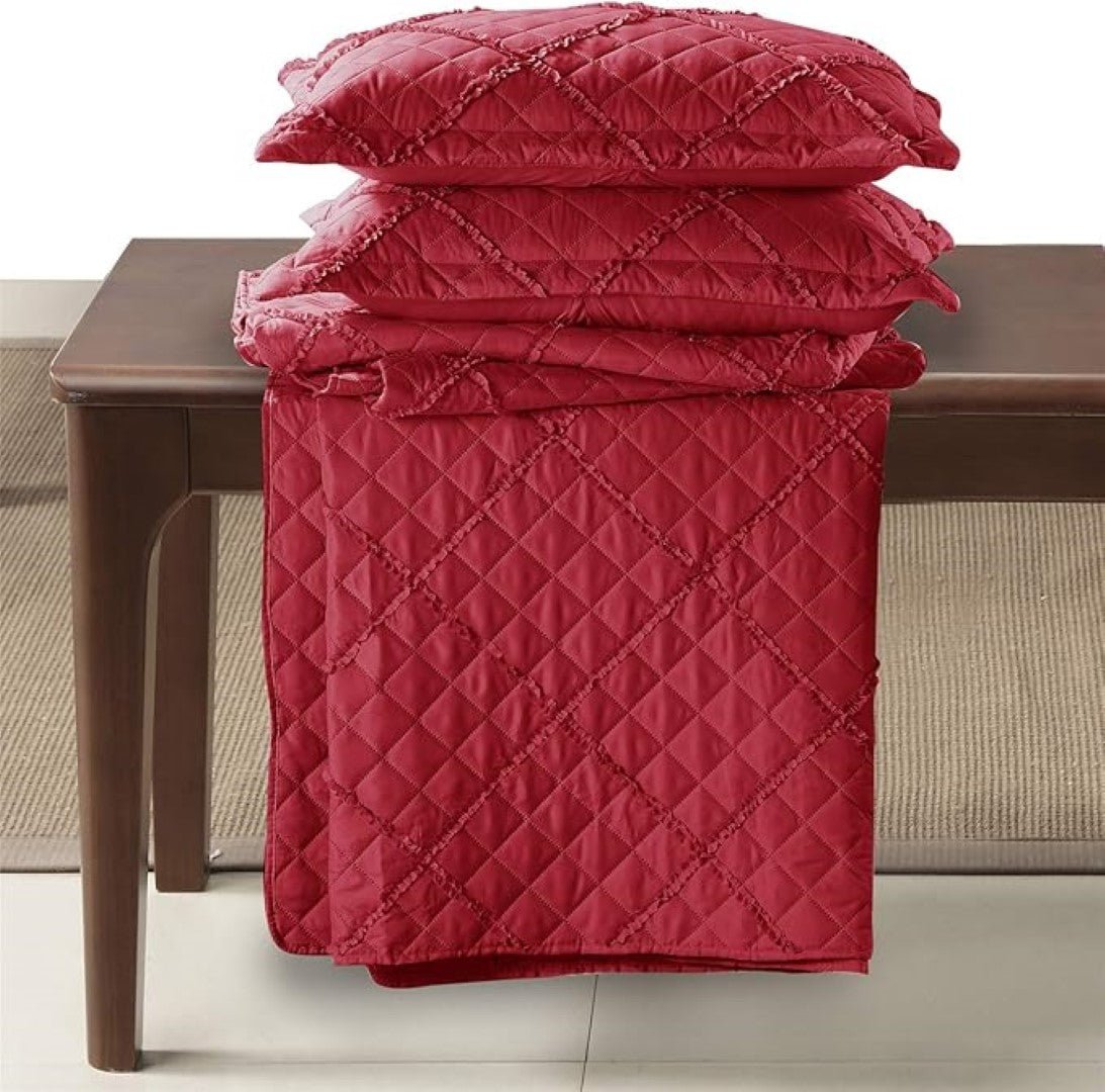 Lightweight Embossed Quilted Ruffle Bedspread Comforter with Pillow Case - Image 2
