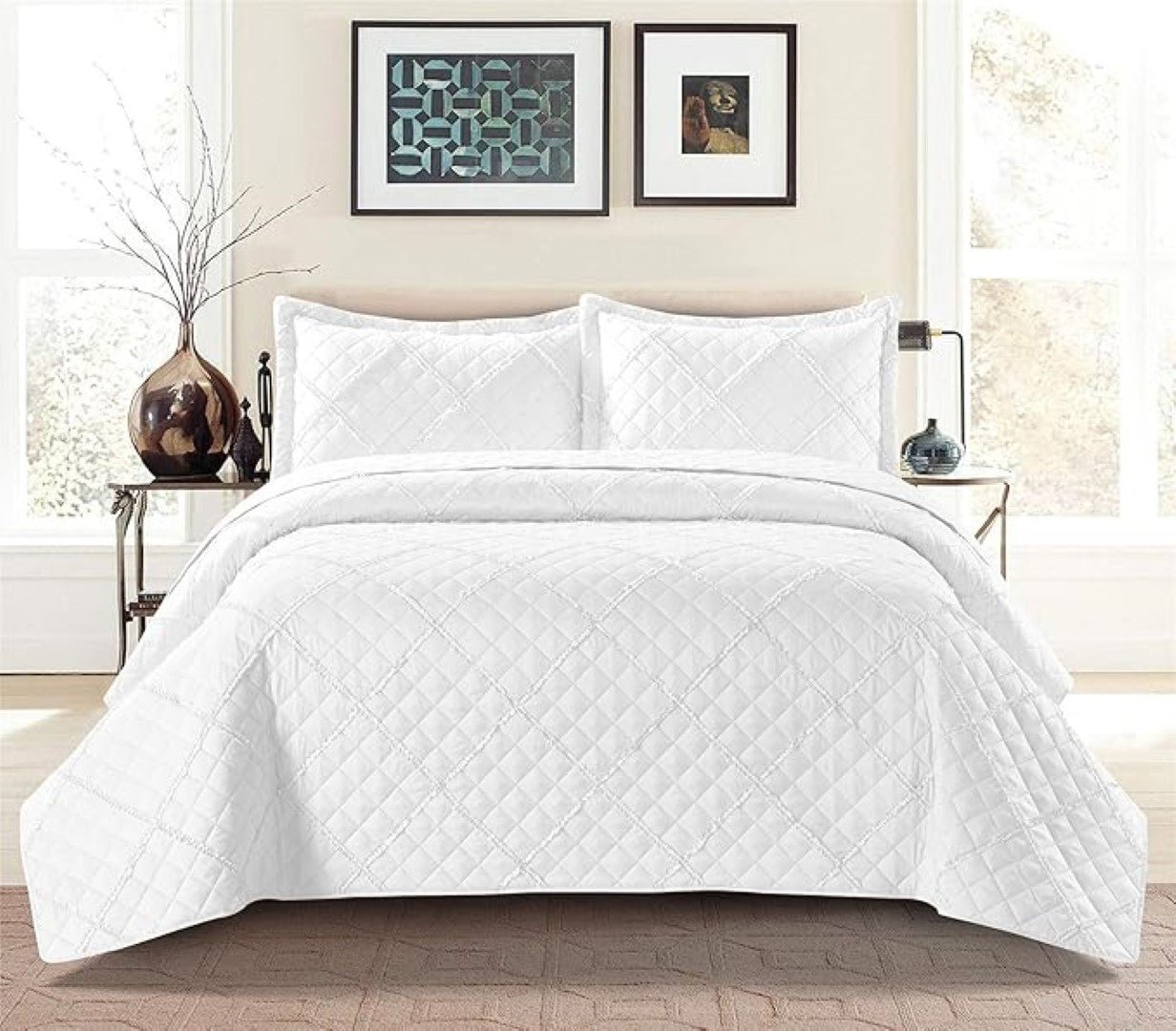Lightweight Embossed Quilted Ruffle Bedspread Comforter with Pillow Case - Image 17