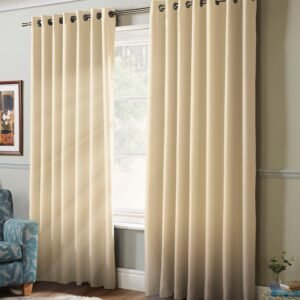 100% Blackout Ready Made Eyelet Curtains Cream
