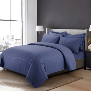 Navy Blue Duvet Cover Striped Pattern Bedding Set
