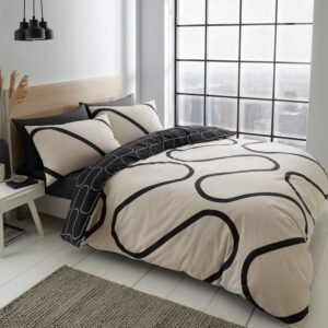 Catherine Lansfield Linear Curve Geometric Reversible Duvet Cover Bedding Set Black