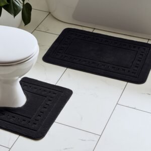 Catherine Lansfield Armoni Bath Mat and Pedestal Mat Black
