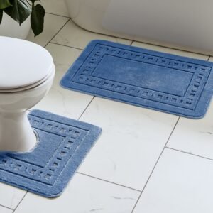 Catherine Lansfield Armoni Bath Mat and Pedestal Mat Blue