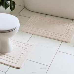 Catherine Lansfield Armoni Bath Mat and Pedestal Mat Cream