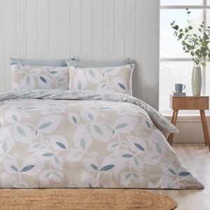 Catherine Lansfield Inga Leaf Duvet Cover Bedding Set Natural