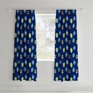 Catherine Lansfield Football Ready Made Pencil Pleat Curtains 66 x 72 Blue