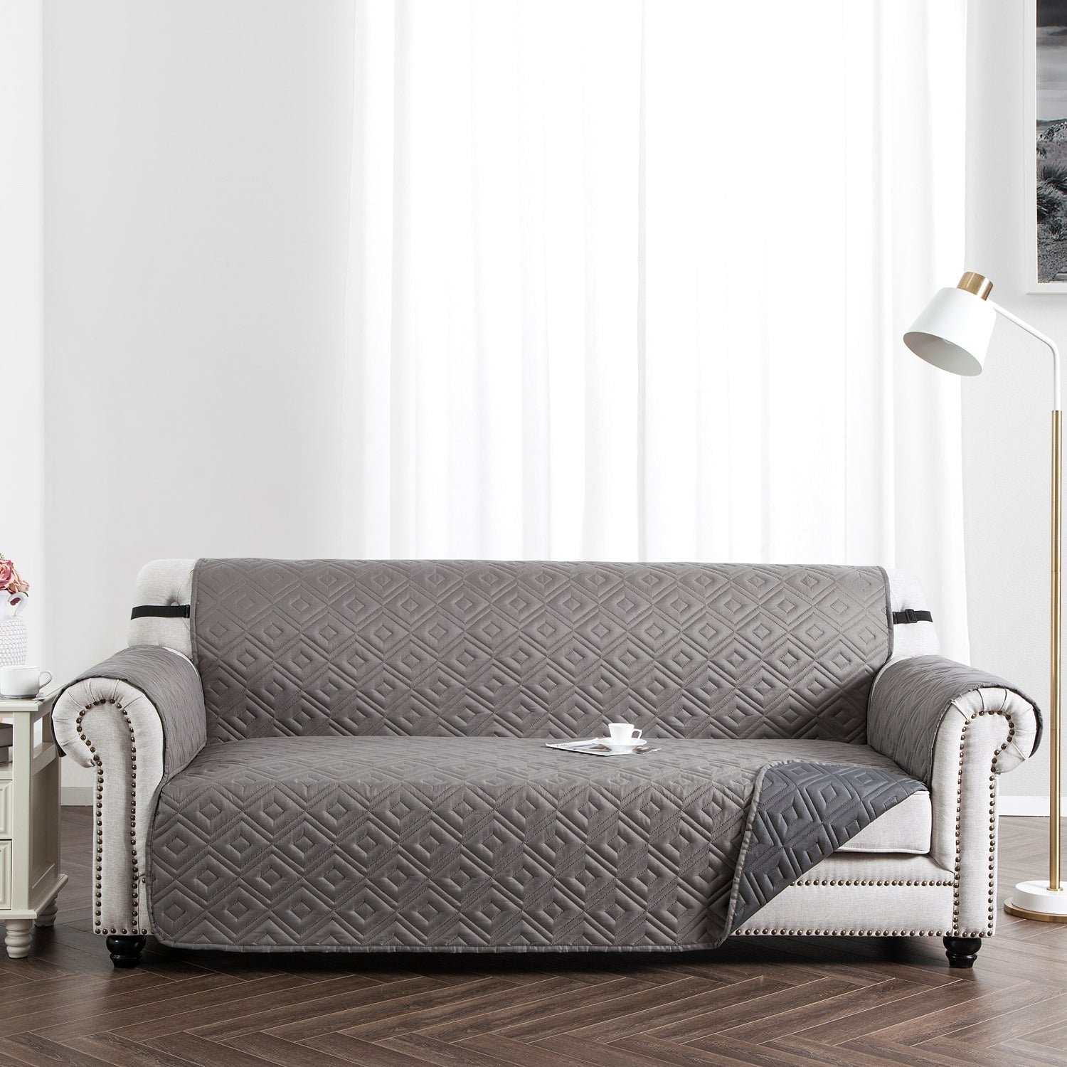 Waterproof Sofa Cover Reversible Anti Slip Light Grey/Dark Grey - Image 2