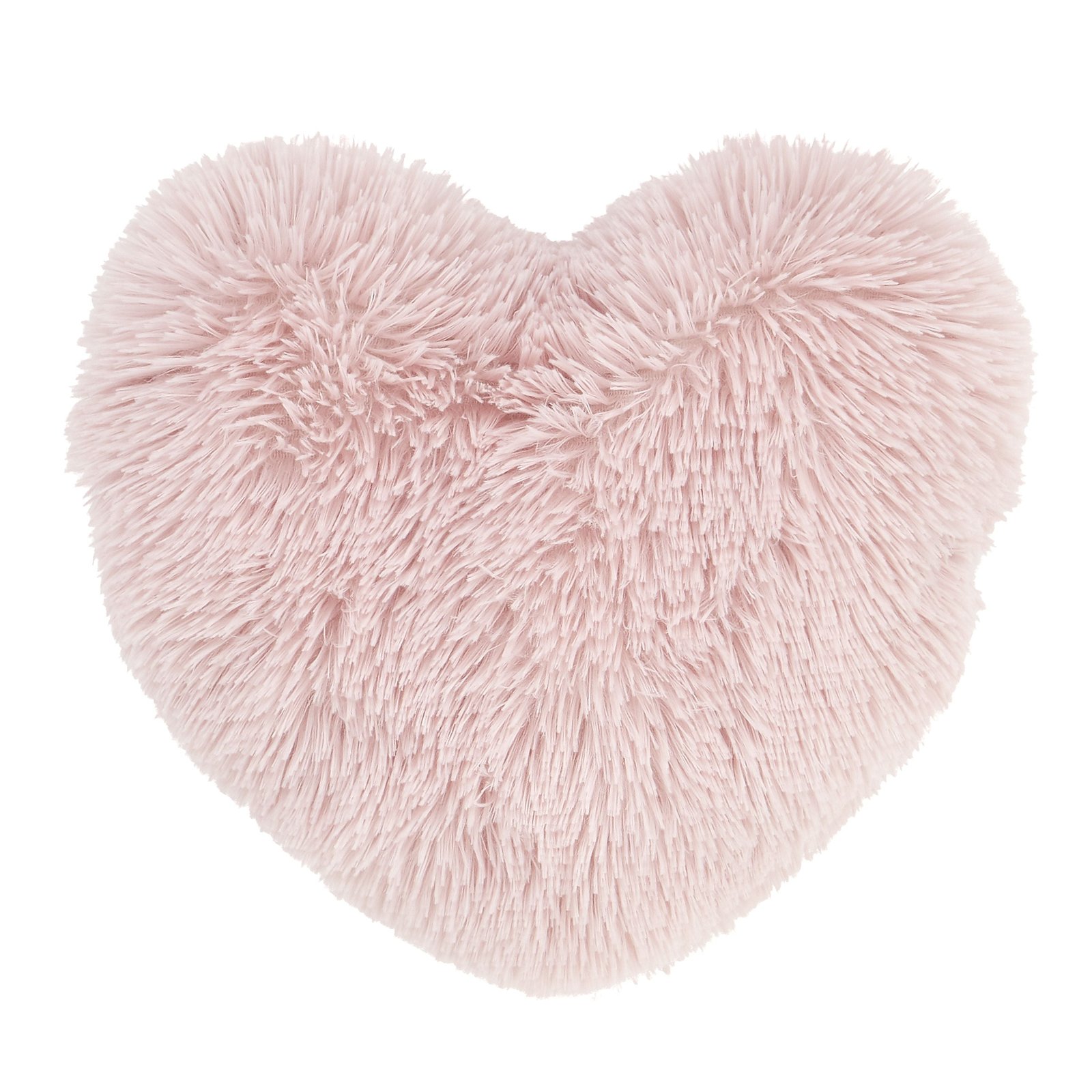 Catherine Lansfield Cuddly Faux Fur Heart Shaped Filled Cushion 38cm x 28cm Blush Pink