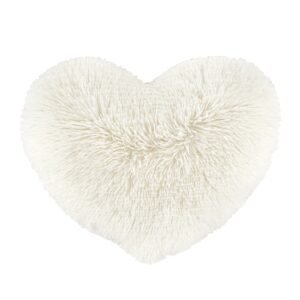 Catherine Lansfield Cuddly Faux Fur Heart Shaped Filled Cushion 38cm x 28cm Cream