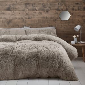 Catherine Lansfield Cuddly Deep Pile Faux Fur Duvet Cover Bedding Set Natural