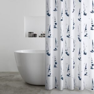 Catherine Lansfield Salcombe Boats Shower Curtain White