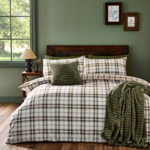 Catherine Lansfield Kelso Check Duvet Cover Bedding Set Burnt Orange