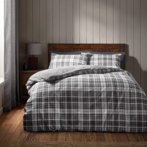 Catherine Lansfield Cosy Sherpa Check Duvet Cover Bedding Set Grey