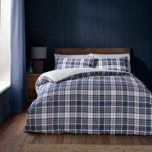 Catherine Lansfield Cosy Sherpa Check Duvet Cover Bedding Set Navy