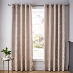 Catherine Lansfield Damask Jacquard Ready Made Eyelet Curtains Champagne