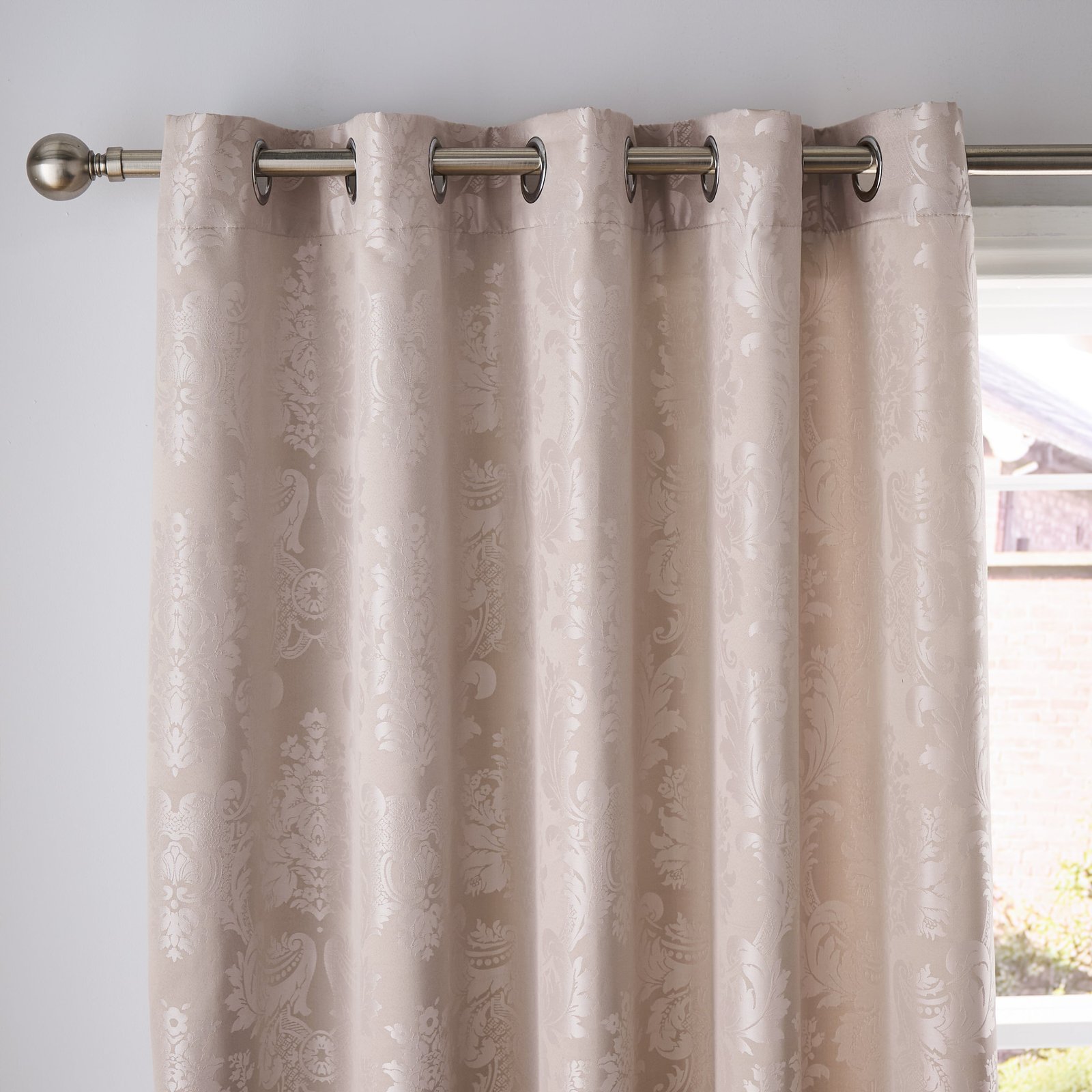 Catherine Lansfield Damask Jacquard Ready Made Eyelet Curtains Champagne - Image 2
