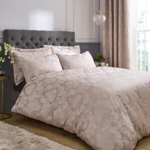 Catherine Lansfield Damask Jacquard Duvet Cover Bedding Set Champagne
