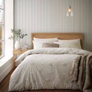 Catherine Lansfield Brushed Sheep Duvet Cover Bedding Set Natural