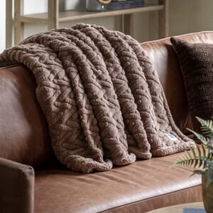 Herringbone 140cm x 180cm Sherpa Throw Taupe
