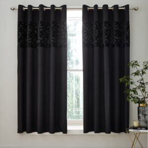 Catherine Lansfield Lattice Cut Velvet Ready Made Eyelet Curtains 66 x 72 Black