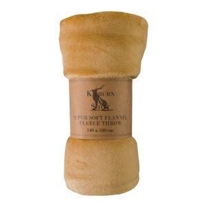 Rolled Flannel Fleece Throw 140cm x 180cm Camel