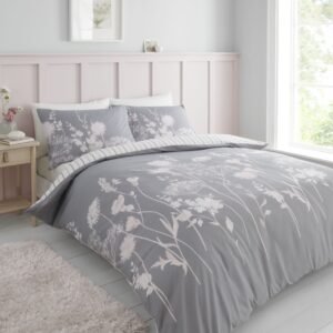 Catherine Lansfield Meadowsweet Floral Duvet Cover Bedding Set Pink Grey