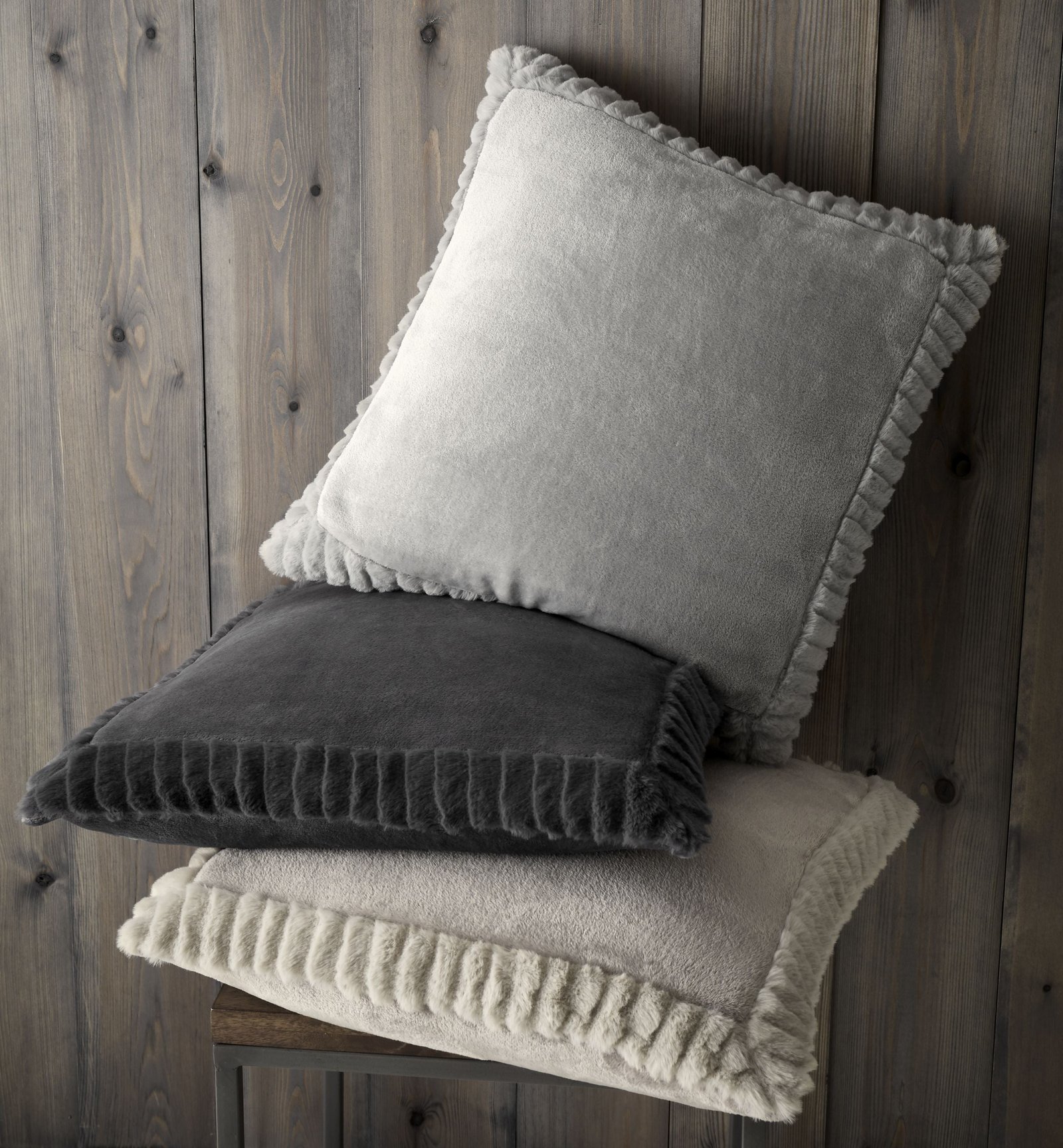 Catherine Lansfield Velvet Faux Fur Filled Cushion 55cm x 55cm Natural - Image 2