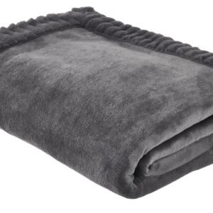 Catherine Lansfield Velvet and Faux Fur 150cmx200cm Throw Charcoal