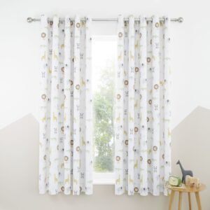 Catherine Lansfield Roarsome Animals Ready Made Eyelet Curtains 66 x 72 Natural