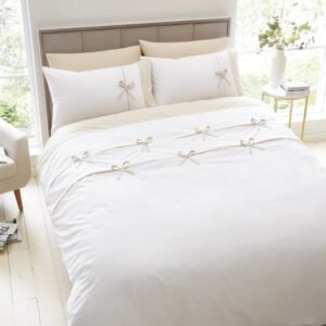 Catherine Lansfield Milo Bow Duvet Cover Bedding Set Natural