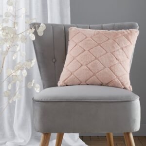 Catherine Lansfield Cosy Diamond Faux Fur Filled Cushion 43cm x 43cm Blush Pink