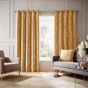 Hyperion Selene Jacquard Ready Made Eyelet Curtains Amber Gold