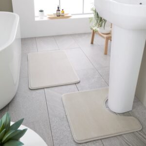 Catherine Lansfield Anti Bacterial Memory Foam Bath Mat and Pedestal Mat Natural