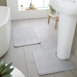 Catherine Lansfield Anti Bacterial Memory Foam Bath Mat and Pedestal Mat Silver