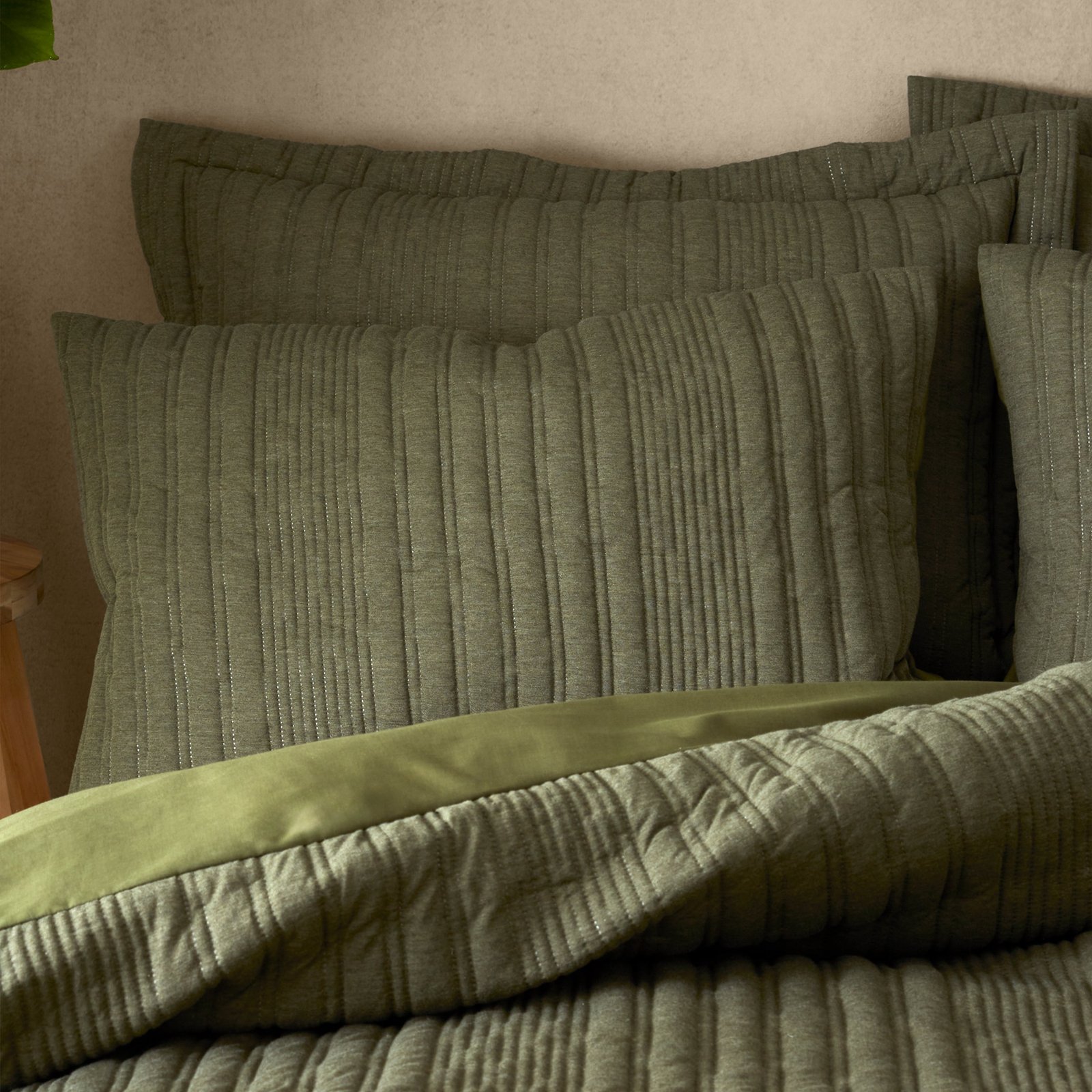 Pineapple Elephant Tamba Jersey Stripe Eco Duvet Cover Bedding Set Olive Green - Image 2