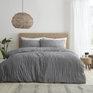 Catherine Lansfield Seersucker Duvet Cover Bedding Set Grey