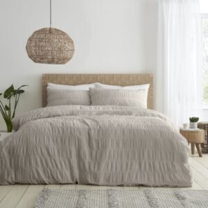 Catherine Lansfield Seersucker Duvet Cover Bedding Set Natural