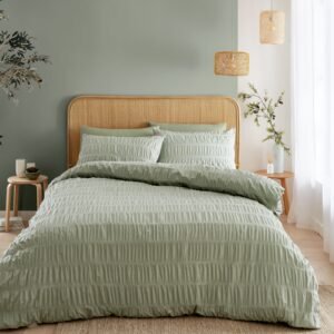 Catherine Lansfield Seersucker Duvet Cover Bedding Set Sage