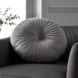 Catherine Lansfield Velvet Round Cushion Filled Cushion 40cm Grey