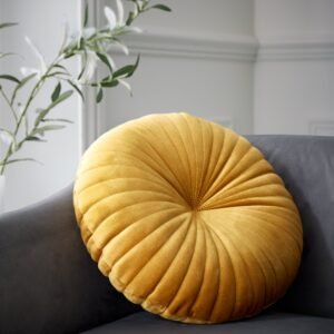Catherine Lansfield Velvet Round Cushion Filled Cushion 40cm Mustard